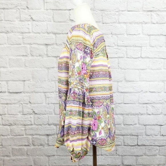 Maeve Anthro Ceresco pastel floral long sleeve v neck top women's size Small - Picture 4 of 9